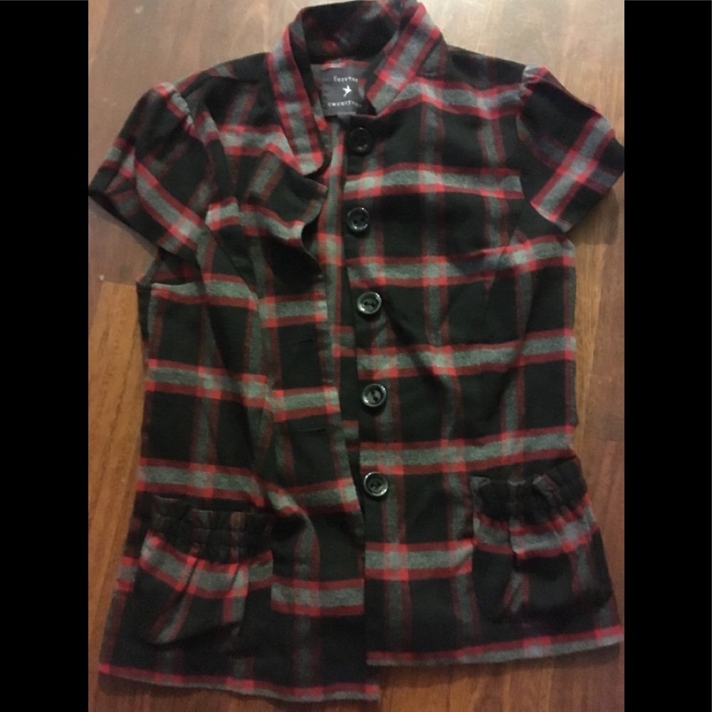 S plaid Forever 21 red blk gray soft